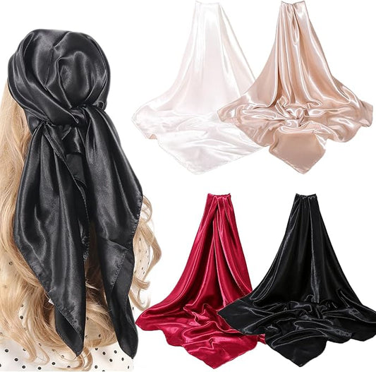 35" Satin Head Scarf Large Square Scarf Silk Feeling Fashion Hair Wrapping Scarves for Women Girls