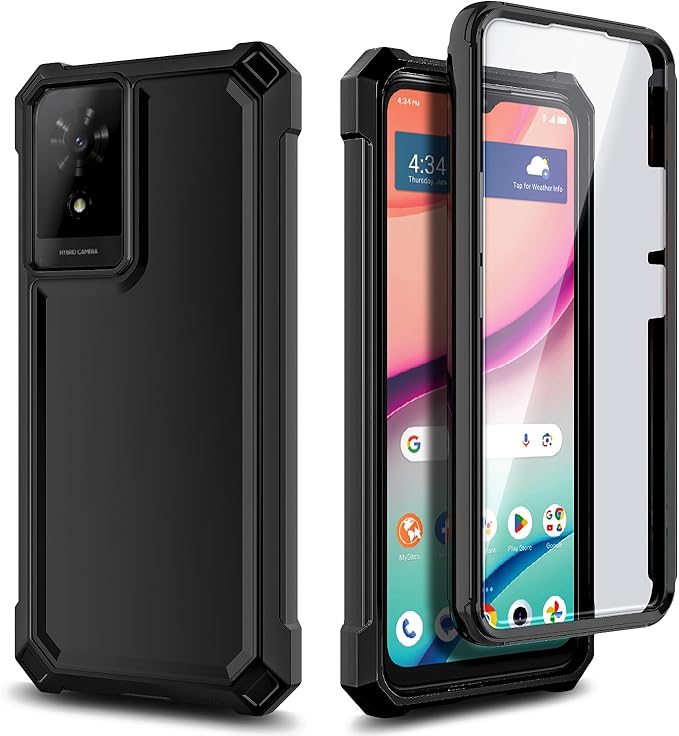 Designed for TCL K24/K23/TCL 50 LE Phone Case with Screen Protector, [Raised Corners Drop Protection] Full-Body Protective Shockproof Rugged Bumper Cover (Black)