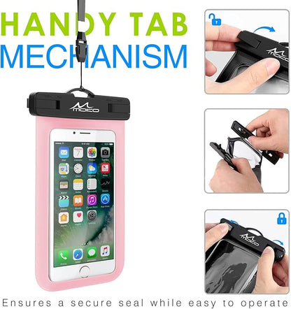 MoKo Waterproof Phone Pouch Holder, Cellphone Case Dry Bag with Lanyard Armband Compatible with iPhone 16 15 14 13 12 11 Pro Max X/Xr/Xs Max/SE 3, Samsung S24/S23/S21/S20/S10/S9, Pearly Pink