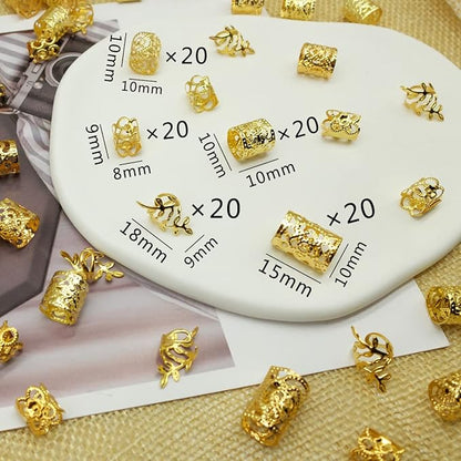 100pcs Gold Hair Jewelry for Braids Loc Jewelry Rings for Hair Adjustable Cuffs Dreadlocks Hair Beads for Women Braids Accessories