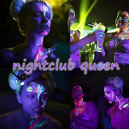 12 Color Glow in The Dark Face Paint Crayon Set,UV and Blacklight Makeup Neon Face and Body Painting for Kids Adults Mardi Gras Halloween BlackLight Birthday Masquerade Party Supplies (12 Multicolor)