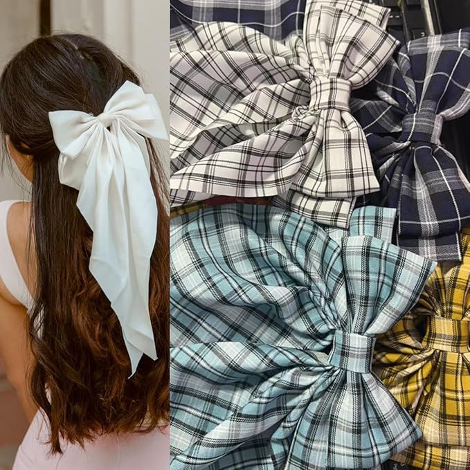 4 PCS Big Hair Bows for Women - Bow-knot Clips for Thick & Thin Hair, Nonslip Bow Claw Clips