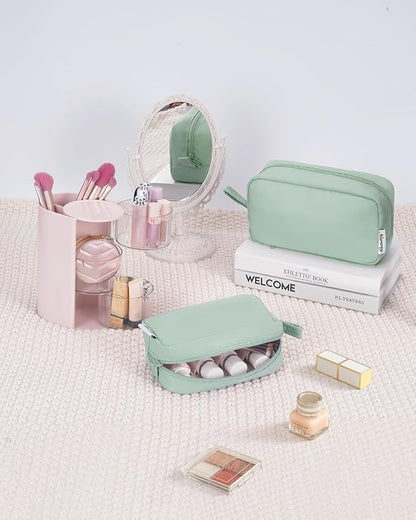 Narwey Cute Makeup Bag Small Toiletry Bag Travel Cosmetic Bag Organizer Make Up Bags with Organized Pockets for Women (Mint Green, Large)