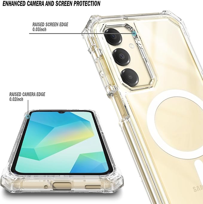 Designed for Samsung Galaxy A16 5G/4G Phone Case, Magnetic Compatible with MagSafe, [Raised Corners Drop Protection] Shockproof Protective Bumper Cover (Clear)