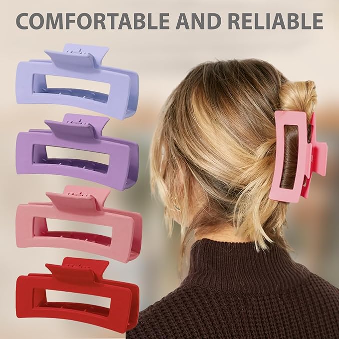 TOCESS 8 Pack Jumbo Hair Claw Clips for Women, Big 4.33 Inch Matte Finish Claw Clips, Durable Non-Slip Rectangle Claw Set for All Girls Hair Types like Thick, Thin, Wavy, or Straight Hair