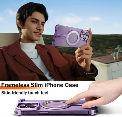 OATSBASF Magnetic Phone Case Compatible with iPhone 14 Pro Max 6.7", [Compatible with Magsafe] Metal Bumper Case Sleek Minimalist Frameless Aluminum Shells (Purple)