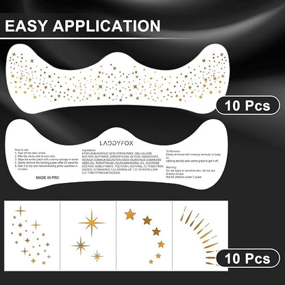 20 Pcs Gold Face Makeup Patches, Glitter Freckles Face Tattoo, Glitter Freckles, Sparkle Makeup Patches, Waterproof Face Glitter Freckles Patches for Women (Gold)