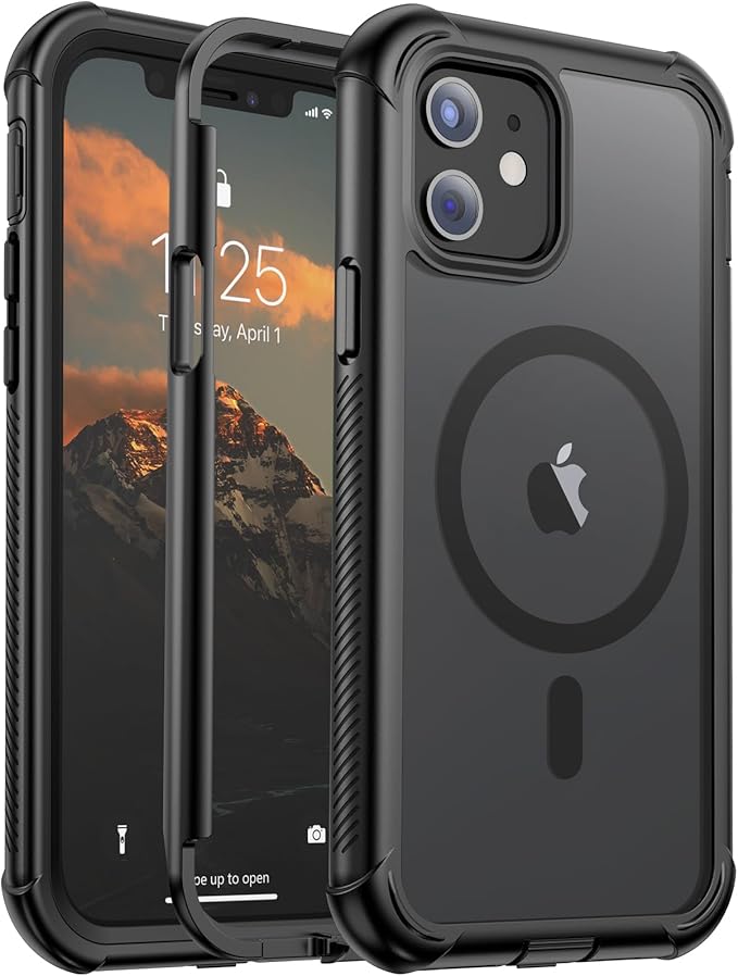 for iPhone 12 Case/iPhone 12 Pro Case, [Compatible with MagSafe][Military Grade Drop Protection][Heavy Duty Protection][Non-Slip][Shockproof] with 2-Layer Durable Bumper Phone Case 6.1''-Black