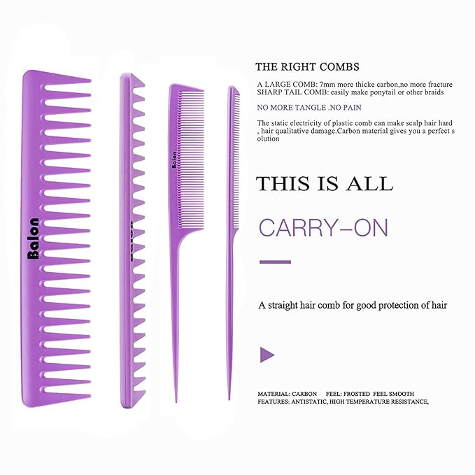 4Pcs Detangling Hair Brush Set for Women - Paddle Brush for Wet or Dry, No More Tangles for Straight, Long, Thick, Curly, and Natural Hair (Purple)