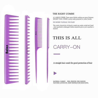 4Pcs Detangling Hair Brush Set for Women - Paddle Brush for Wet or Dry, No More Tangles for Straight, Long, Thick, Curly, and Natural Hair (Purple)