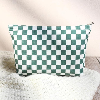 2 Pcs Checkered Makeup Bag Large Cosmetic Bag Toiletry Bag Makeup Pouch Travel Bag Organizer Cute Makeup Brushes Aesthetic Accessories Storage Bag for Women Olive Green