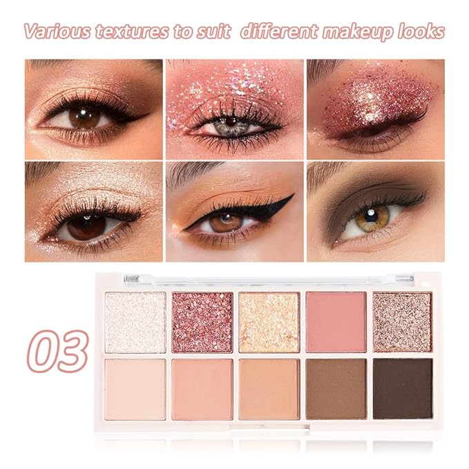 Ten Color Matte Shimmer Eyeshadow Makeup Palette,White Rose Gold Yellow Grapefruit Champagne Gold Nude Light Brown Dark Brown Black 10 Color Powder Eye shadow,Makeup Eyeshadow,Vegan & Cruelty-Free 03#