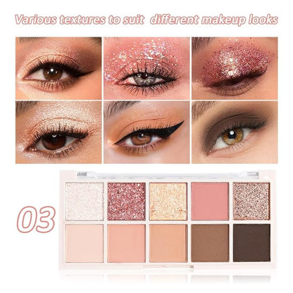 Ten Color Matte Shimmer Eyeshadow Makeup Palette,White Rose Gold Yellow Grapefruit Champagne Gold Nude Light Brown Dark Brown Black 10 Color Powder Eye shadow,Makeup Eyeshadow,Vegan & Cruelty-Free 03#