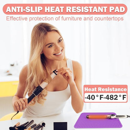 Oversize Silicone Heat Resistant Mat for Curling Iron, Hair Straightener, Flat Irons and Hot Hair Styling Tools, Portable Wrap Cover with for Home Travel Gym Salon(14.2" x 11") (Purple)