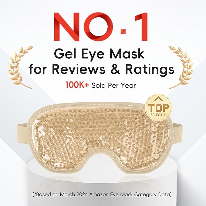 NEWGO Cooling Eye Mask for Puffy Eyes, Cold Eye Mask Eye Ice Pack for After Eyes Surgery, Tension Stress Relief, Itchy Eyes, Headaches, Dark Circles - Champane