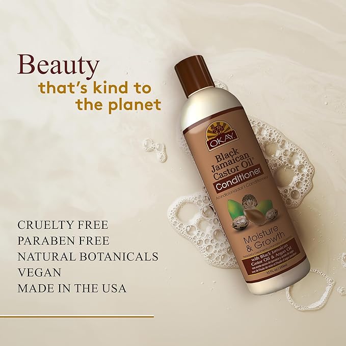 OKAY | Black Jamaican Castor Oil Conditioner | For All Hair Types & Textures | Revive - Moisturize - Grow Healthy Hair | with Argan Oil & Shea Butter | Free Of Parabens, Silicones, Sulfates , PALE YELLOW , 12 Oz