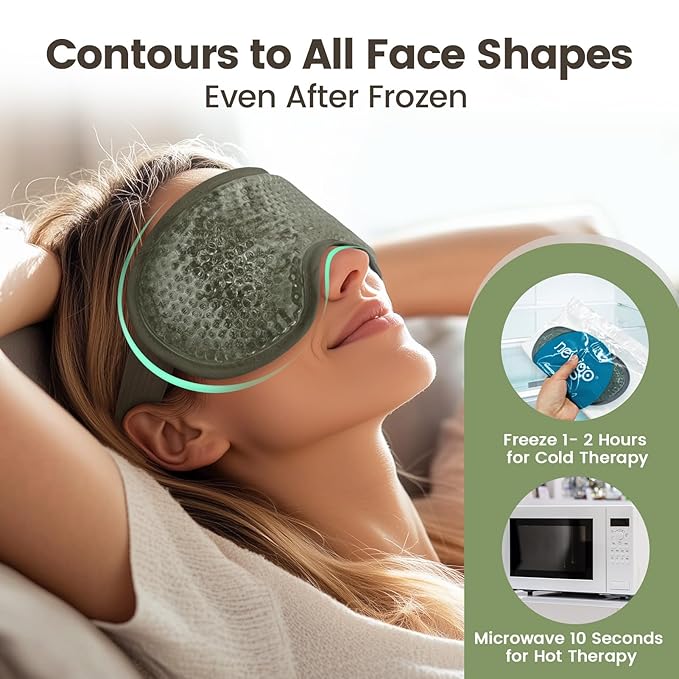 NEWGO Cooling Eye Mask for Puffy Eyes, Cold Eye Mask Eye Ice Pack for After Eyes Surgery, Tension Stress Relief, Itchy Eyes, Headaches, Dark Circles - Army Green