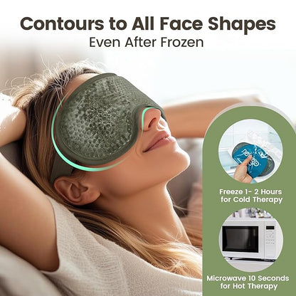 NEWGO Cooling Eye Mask for Puffy Eyes, Cold Eye Mask Eye Ice Pack for After Eyes Surgery, Tension Stress Relief, Itchy Eyes, Headaches, Dark Circles - Army Green