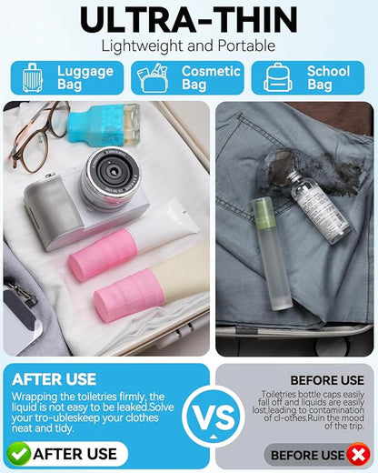 12 Pack Travel Essentials Silicone Bottle Covers, Cruise Ship Essentials,Travels Essentials for Women Men,Elastic Sleeves for Leak Proofing,Travel Size Toiletries,Accessories Luggage