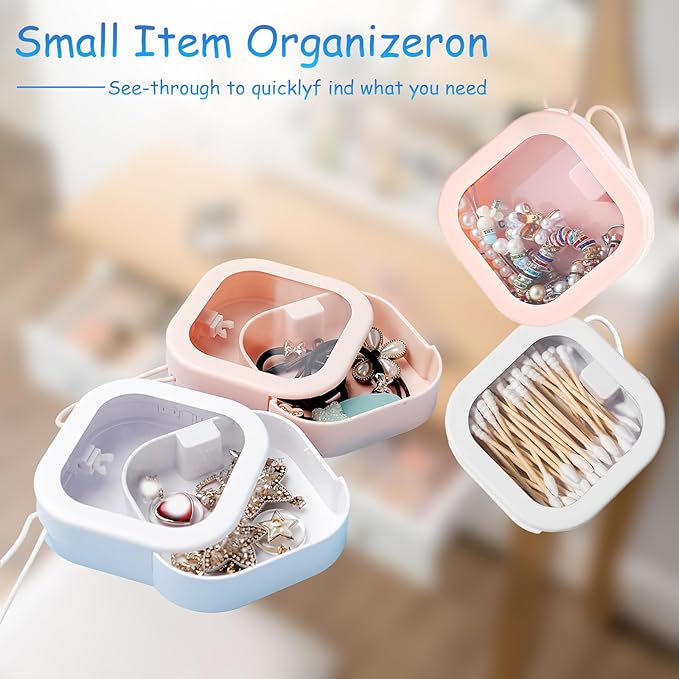 6 Pieces Mini Plasti Storage,Travel Accessories Organizer,for Collecting Small Items, Beads, Jewelry, Business Cards, Game Pieces, Crafts (Pink&White)