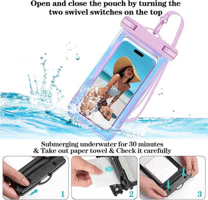 2 Pack Iridescence Universal Waterproof Phone Pouch, Large Phone Waterproof Case Dry Bag (Protection Level: IP68) Outdoor Sports for Apple iPhone,Samsung,and up to 7.5" (Iridescence 2 Pack)