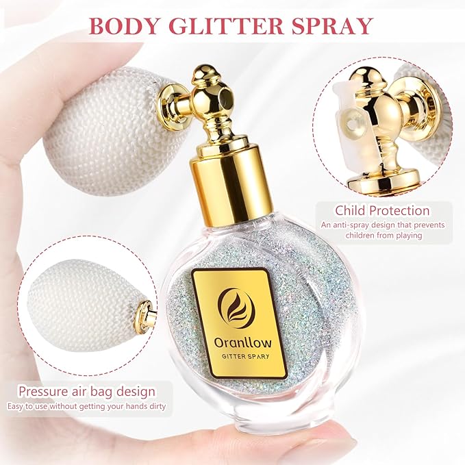 Silver Body Glitter Spray - Holographic Shimmer Spray Powder Sparkle for Hair and Body, Face, Clothes, Nail Art Crafts Design, Halloween and Easter Festival Makeup