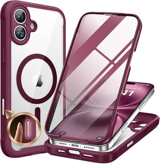 Miracase Magnetic for iPhone 16 Plus Case Full-Body Phone with Built-in Glass Screen Protector, [Compatible with MagSafe] Military Drop Proof 16 Plus Cover 6.7 inch, Plum