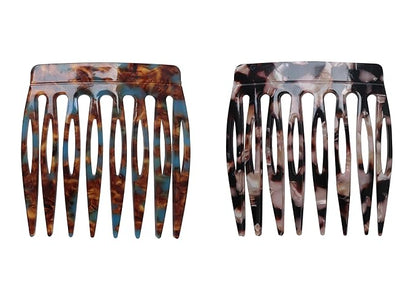 2 Pcs Women Hair Side Comb French Vintage 2.3 x 2.4 Inch Hair Decoration Curved Hair Combs for Bun Twist Hair Styling Accessories (Black and Brown)