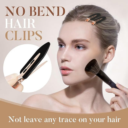 D 8 Pcs Hair Clips - No Crease Hair Clips - Flat Makeup Clips for Women and Girls - Creaseless Hair Clips for Hairstyling Bangs Salon Rose Gold Handle - Black