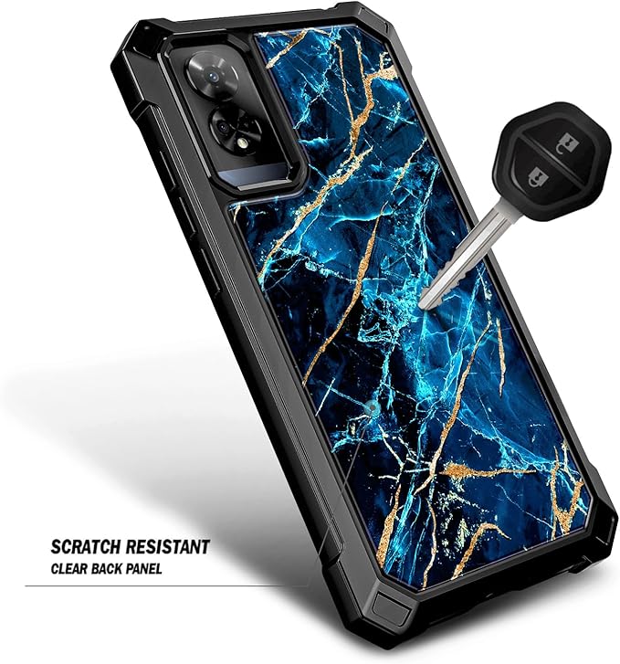 Designed for TCL 50 XE 5G Phone Case, 50 XE NXTPAPER 5G Case with Screen Protector, [Raised Corners Drop Protection] Full-Body Protective Shockproof Rugged Bumper Cover (Marble Sapphire)