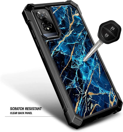 Designed for TCL 50 XE 5G Phone Case, 50 XE NXTPAPER 5G Case with Screen Protector, [Raised Corners Drop Protection] Full-Body Protective Shockproof Rugged Bumper Cover (Marble Sapphire)