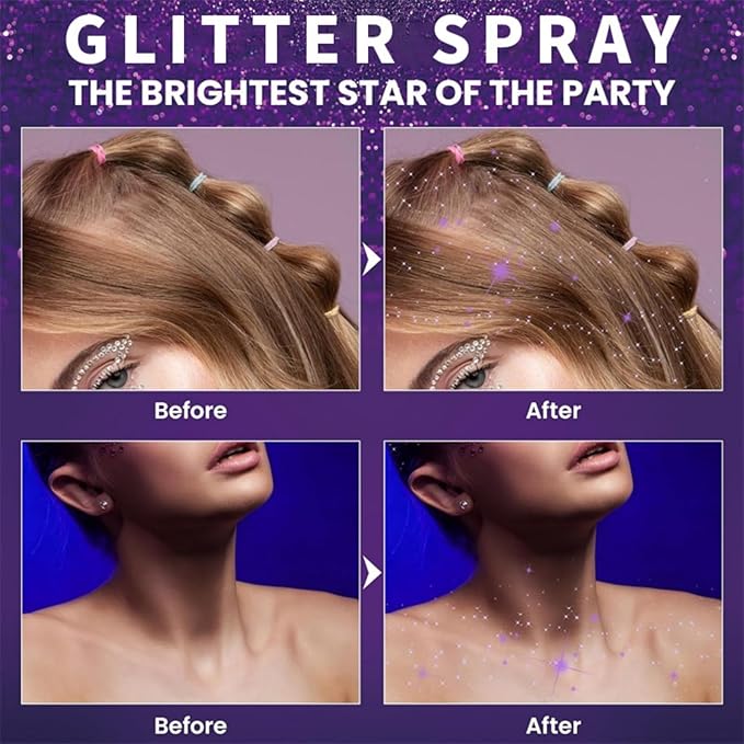 MAEPEOR Body Glitter Spray Long Lasting Shiny Glitter Spray Quick-Drying Shimmer Glitter Spray for Face Body Hair Clothes (100ml, Purple)