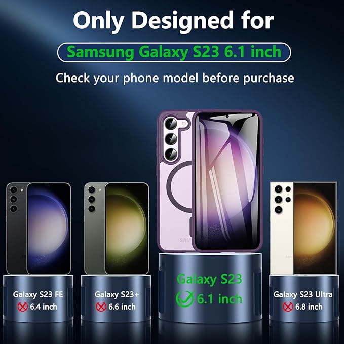 OWKEY for Galaxy S23 Case 6.1'', Magnetic Samsung Galaxy S23 Case for Magsafe with Screen Protector, [Military Grade Protection] Shockproof Phone Cover S23 Case Protective Case for Samsung S23, Purple