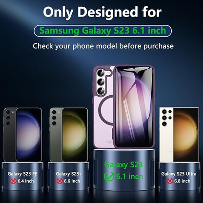 OWKEY for Galaxy S23 Case 6.1'', Magnetic Samsung Galaxy S23 Case for Magsafe with Screen Protector, [Military Grade Protection] Shockproof Phone Cover S23 Case Protective Case for Samsung S23, Purple