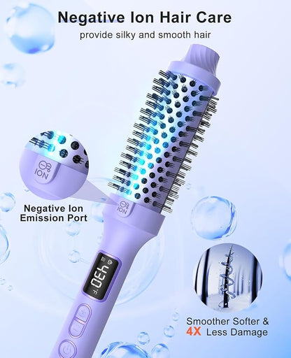 Nimmu 1.5 inch Heated Round Brush - Hot Brush Styler with 10 Temperature Control, Dual Voltage for Travel, Purple