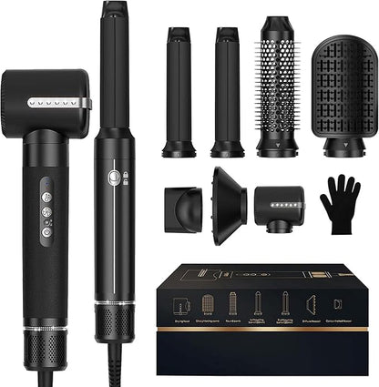 7 in ONE Hair Dryer Brush, Powerful Blow Dryer Brush with Auto- Wrap Curler, Detachable Fast Drying, Volumizing, Curling, Straightening, Ionic Hair Dryer with Diffuser, Hair Styling Tools Storage Case
