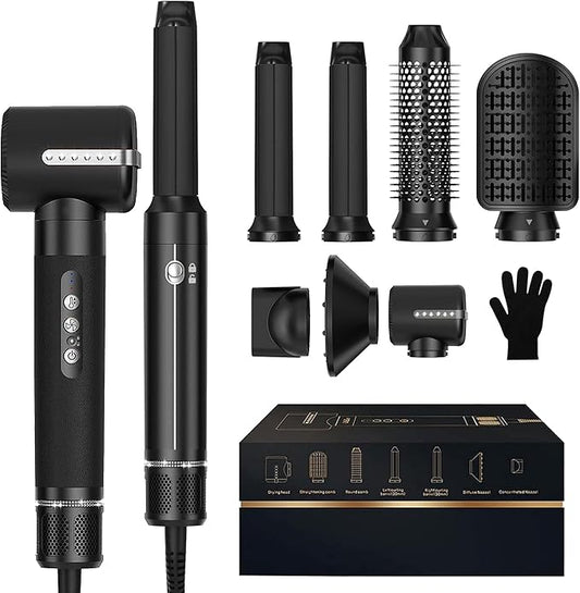 7 in ONE Hair Dryer Brush, Powerful Blow Dryer Brush with Auto- Wrap Curler, Detachable Fast Drying, Volumizing, Curling, Straightening, Ionic Hair Dryer with Diffuser, Hair Styling Tools Storage Case