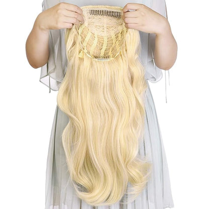 24" Long Wavy Clip in Half Head Tied Wig Blonde Premium Japanese Synthetic fibers Hair Extensions For Women 210g 8#