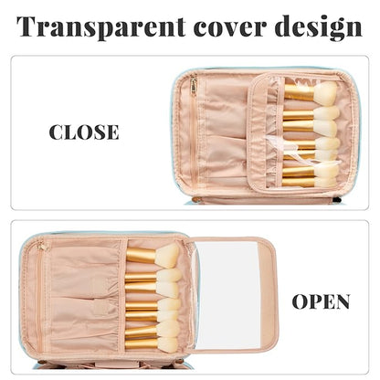 OCHEAL Makeup Bag,Large Travel Bag Organizer Cosmetic Bags for Women Washable Make Up Bag Makeup Organizer Case with Dividers - Large,Lake Blue
