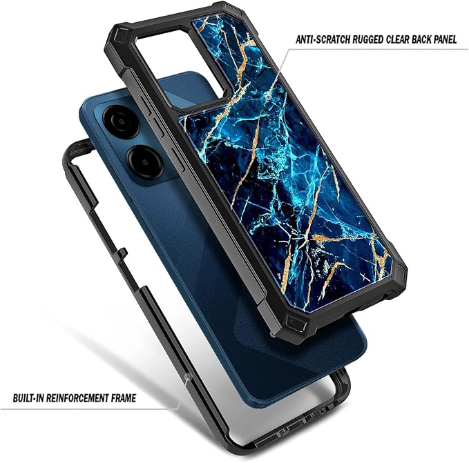 for Cricket Magic 2 5G Case (2024), AT&T Propel 2 5G with [Built-in Screen Protector], [9FT Military Grade Drop Tested] Full-Body Protective Shockproof Bumper Case (Marble Spphire)