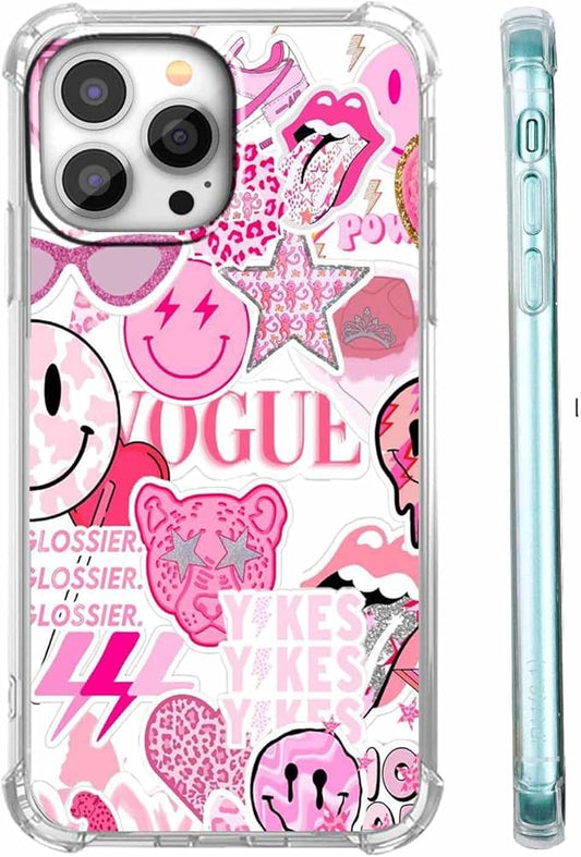 Case for iPhone 15 Pro Max with Pink Design,Aesthetic Hippie Indie Popular Elements Pattern,Shockproof Soft TPU Bumper Phone Cover(15pm,Pink)