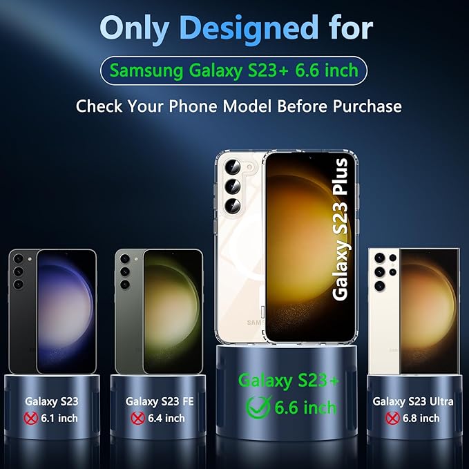 OWKEY for Samsung Galaxy S23 Plus Case 6.6'', Magnetic S23 Plus Case Compatible with Magsafe, [Military Grade Shockproof] Transparent Back Slim Bumper Cover Phone Case, Clear