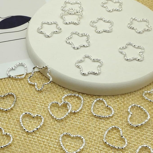 100PCS Silver Star and Silver Love Shape Braids Ring Accessories for Girl and Women Braids Locs Hair Cute Ring Metal Cuffs Decoration(Silver)