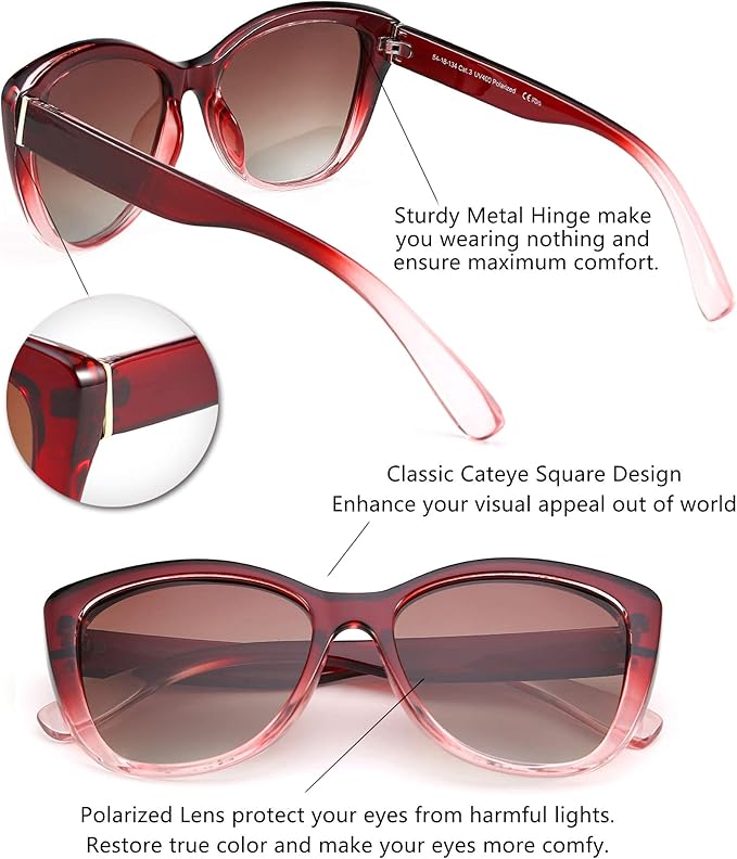 FEISEDY Polarized Vintage Sunglasses American Womens Square Jackie O Cat Eye Sunglasses B2451