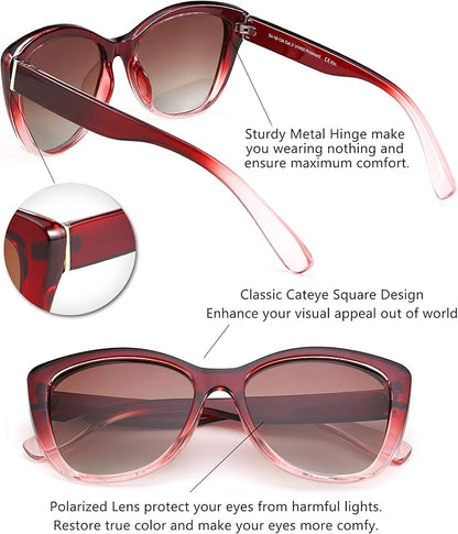 FEISEDY Polarized Vintage Sunglasses American Womens Square Jackie O Cat Eye Sunglasses B2451