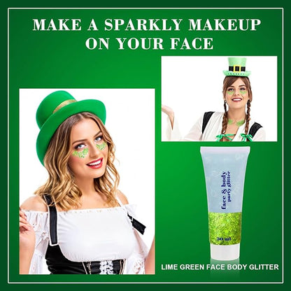 St Patricks Day Lime Green Face Glitter Gel,St Patrick's Day Outfits for Women Light Green Body Glitter, Music Festival Rave Accessories,Carnival Sequins Face Paint Makeup,50 ML