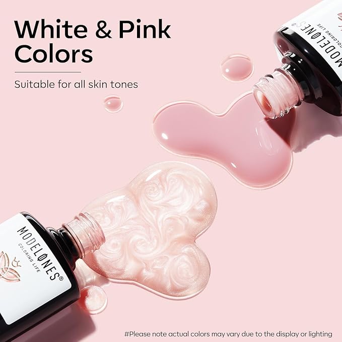modelones Gel Nail Polish Set 2 Pcs 15 ML Nude Pink Translucent Sheer Glitter French Tip Gel Polish Soak Off LED For Nail Art DIY Shimmer French Manicure At Home For Women Girls