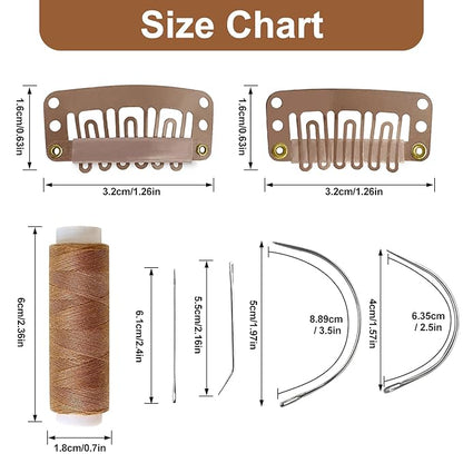 25Pcs 32mm Hairpieces Snap Clips U Shape Wig Clips for Hair Extensions Making Wig Accessories Set Tools (Light Brown)