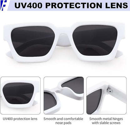 FEISEDY Retro 90s Square Sunglasses for Women Men Trendy Chunky Rectangle Sunglasses UV400 Protection B2385