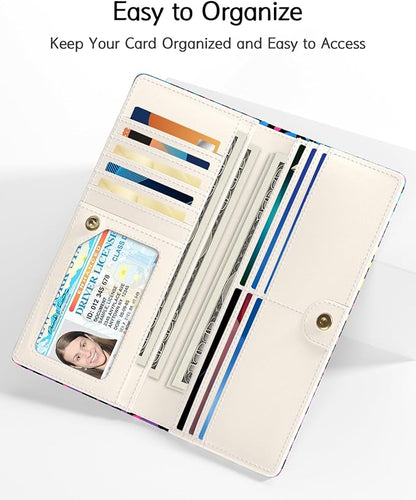 Nipichsha Womens Wallet, RFID Slim Wallets for Women, Thin Ladies Credit Card Holder Purse, Cute Leather Bifold Clutch Billfold with 11 Card Slots & ID Window, Colorful Leopard Print
